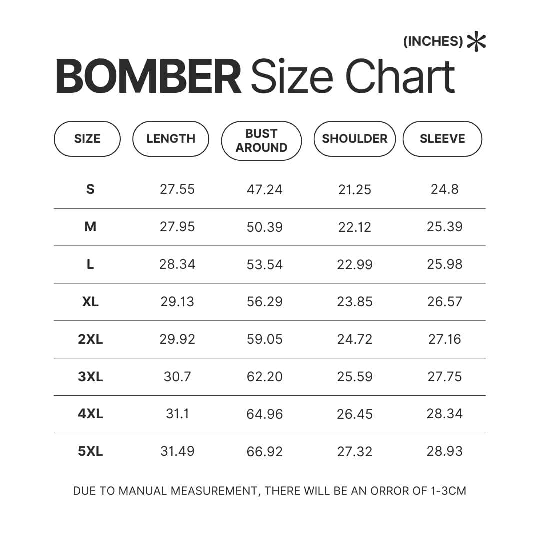 Bomber Size Chart - One Piece Gifts Store