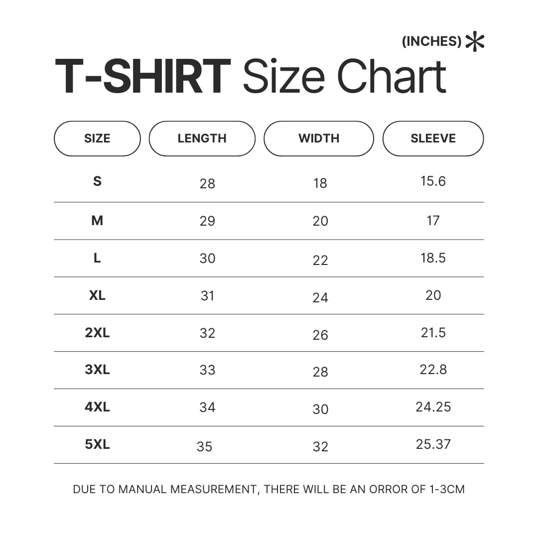 3D T shirt Size Chart - One Piece Gifts Store