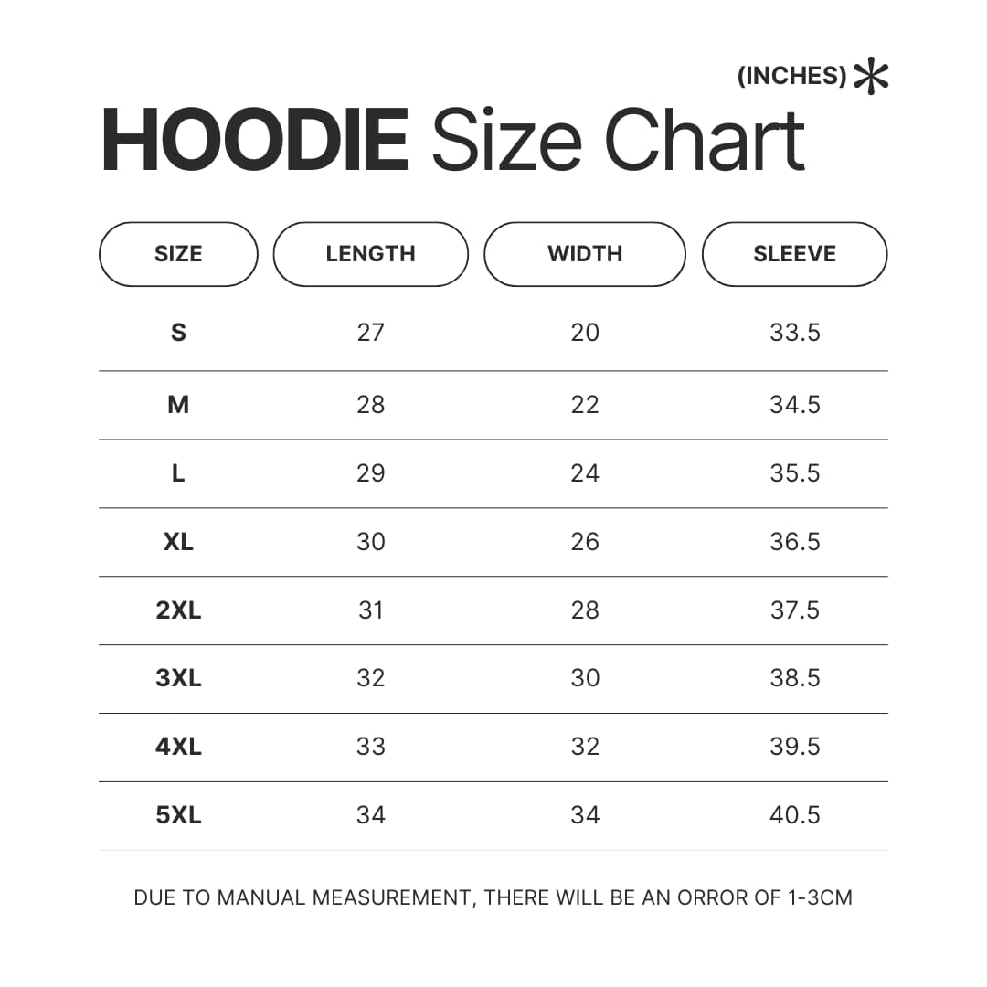 Hoodie Size Chart - One Piece Gifts Store