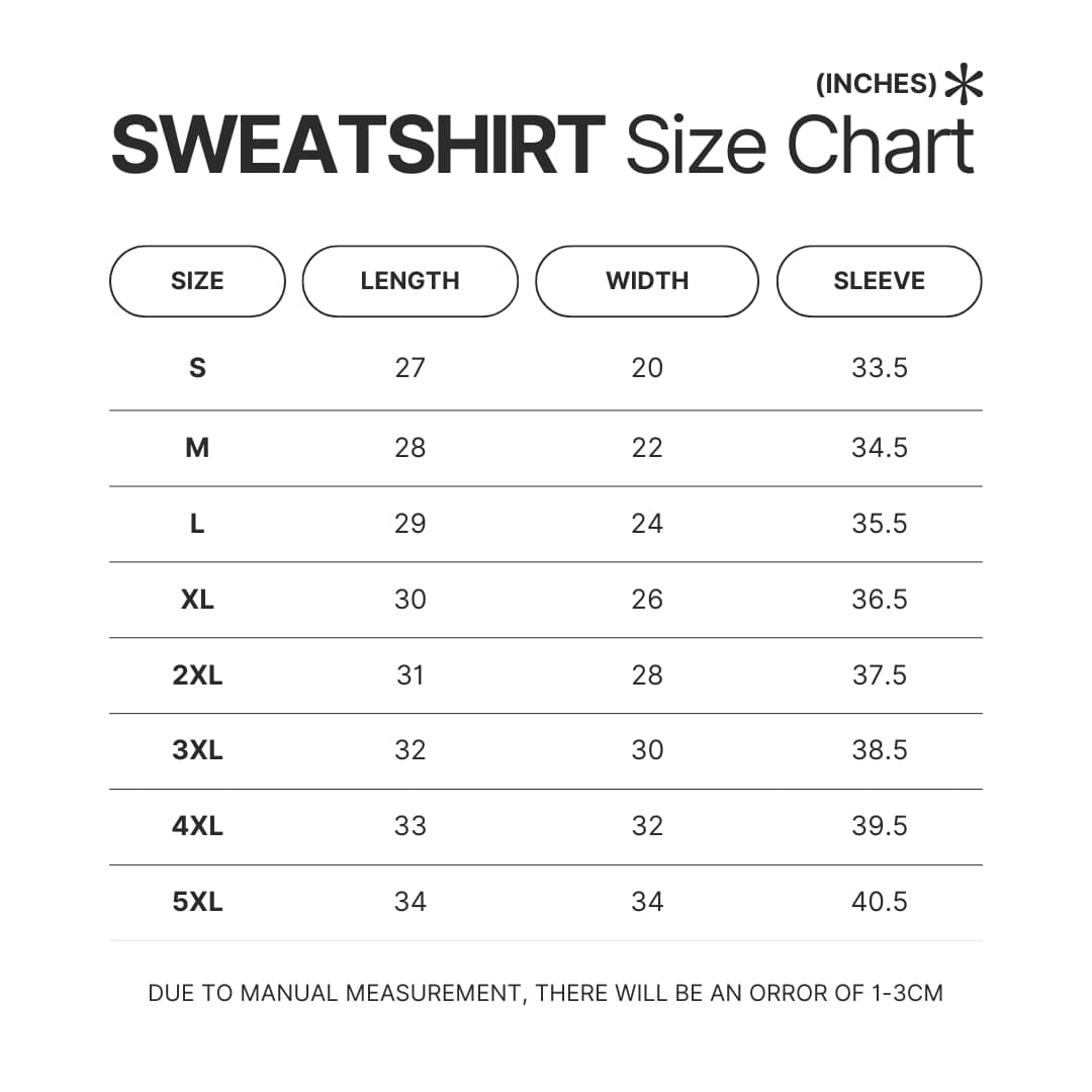 Sweatshirt Size Chart - One Piece Gifts Store