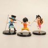 3pcs Set Anime One Piece 9cm Luffy Ace Sabo Figurine With Stick Weapoon Childhood PVC Action 2 - One Piece Gifts Store