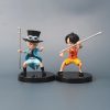 3pcs Set Anime One Piece 9cm Luffy Ace Sabo Figurine With Stick Weapoon Childhood PVC Action 4 - One Piece Gifts Store