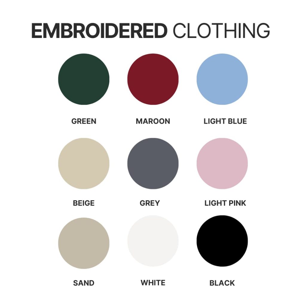 Embroidered clothing color chart - One Piece Gifts Store